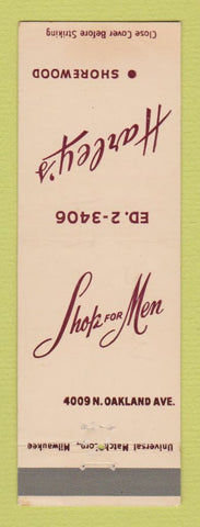 Matchbook Cover - Harley's Men's Clothes Milwaukee WI