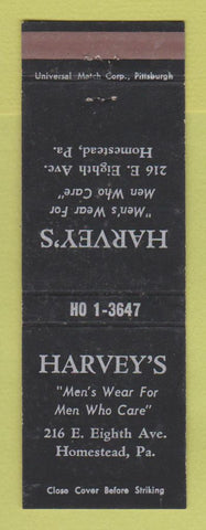 Matchbook Cover - Harvey's Men's Clothes Homestead PA