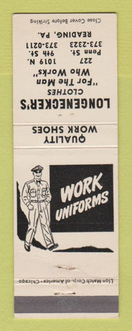 Matchbook Cover - Longnecker's Work Clothes Reading PA