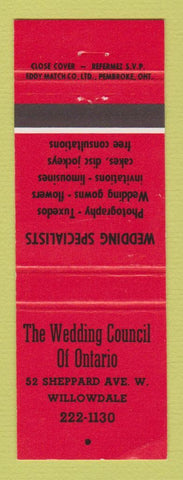 Matchbook Cover - The Wedding Council of Ontario Willowdale ON RED
