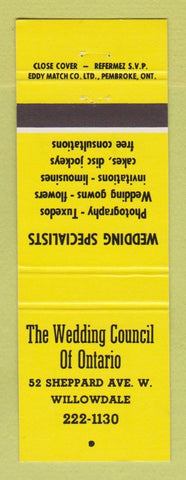 Matchbook Cover - The Wedding Council of Ontario Willowdale ON YELLOW