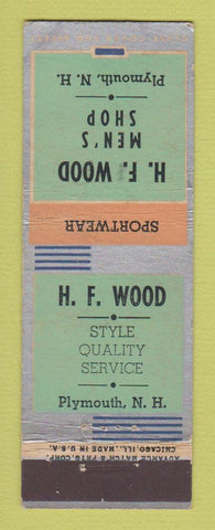 Matchbook Cover - HF Wood Men's Clothes Plymouth NH ADVANCE