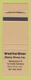 Matchbook Cover - Weather Wear Clothes Rainy River ON