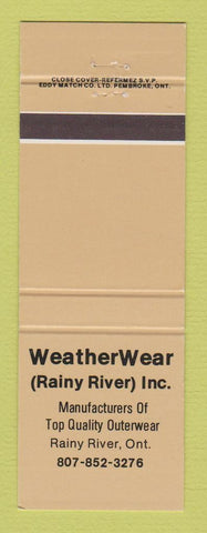 Matchbook Cover - Weather Wear Clothes Rainy River ON
