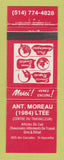 Matchbook Cover - Ant Moreau 1984 St Hyacinthe QC