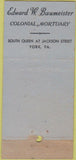 Matchbook Cover - Baumeister Mortuary York PA WEAR 21 Feature