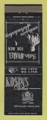 Matchbook Cover - Kosins Men's Clothes Detroit MI