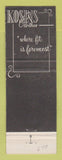 Matchbook Cover - Kosins Men's Clothes Detroit MI