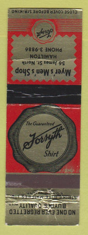 Matchbook Cover - Forsyth Men's Clothes Myer's Hamilton ON WEAR