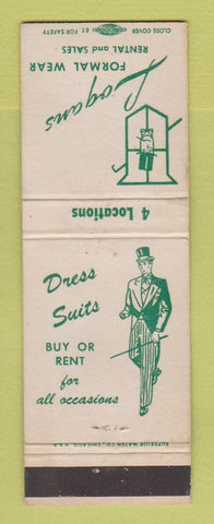 Matchbook Cover Logans Formal Wear Clothes South Bend Hammond IN POOR BACK WEAR