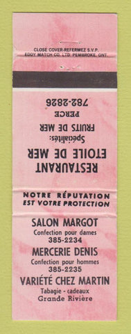 Matchbook Cover - Restaurant Etoile De Mer Perce QC WEAR