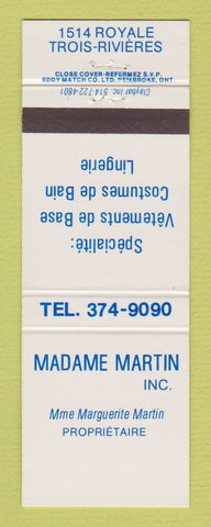 Matchbook Cover - Madame MArtin Trois Rivieres QC