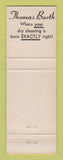 Matchbook Cover - Thomas Barth Tuxedo Rentals Wilkinsburg PA Pittsburgh