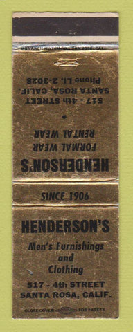 Matchbook Cover - Henderson's Men's Clothes Santa Rosa CA WEAR