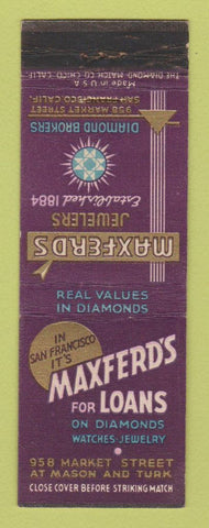 Matchbook Cover - Maxferd's Loans Jewelry San Francisco CA