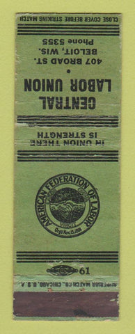 Matchbook Cover - Central Labor Union Beloit WI WEAR