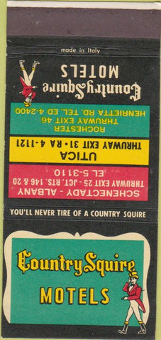 Matchbook Cover - Country Squire Motels Utica Rochester Schenectady NY 30 Strike