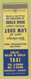 Matchbook Cover - California Blue and Gold Taxi Berkeley Albany CA WEAR