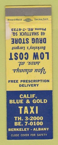 Matchbook Cover - California Blue and Gold Taxi Berkeley Albany CA WEAR