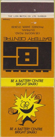 Matchbook Cover - Battery Center Durban South Africa car batteries