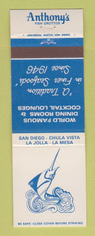 Matchbook Cover - Anthony's Fish Grottos San Diego Chula Vista La Jolla CA