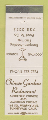 Matchbook Cover - Chinese Gardens Restaurant Sunnyvale CA