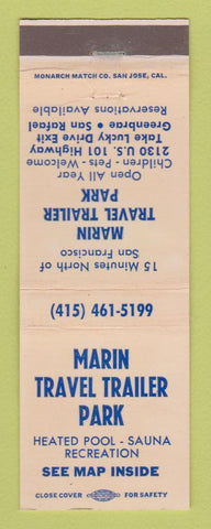 Matchbook Cover - Marin Travel Trailer Park CA Greenbrae San Rafael