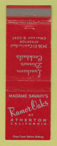 Matchbook Cover - Madame Savary's Ramor Oaks Atherton CA