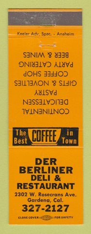 Matchbook Cover - Der Berliner Deli Restaurant Gardena CA