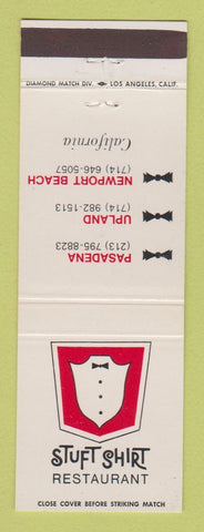 Matchbook Cover - Stuft Shirt Restaurant Pasadena Upland Newport Beach CA