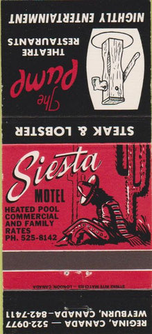Matchbook Cover - Siesta Motel Weyburn Regina Canada 30 Strike