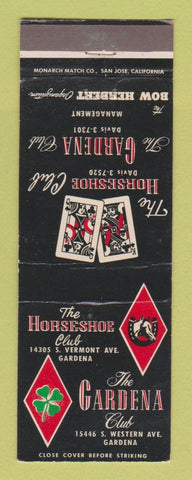 Matchbook Cover - Horseshoe Club Gardena CA cards poker