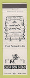 Matchbook Cover - Casa Don Diego Mexican Restaurant Chula Vista Casa De Oro CA