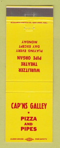 Matchbook Cover Cap'ns Galley Pizza Wurlitzer Organ Santa Clara Redwood City CA