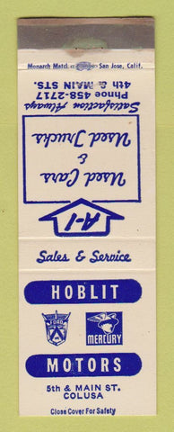 Matchbook Cover - Ford Mercury Hoblit Motors Colusa CA WORN