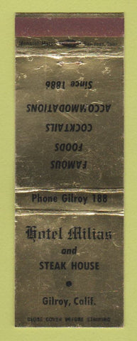 Matchbook Cover - Hotel Milias Steak House Gilroy CA WEAR