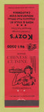 Matchbook Cover - Kozy's Chinese Restaurant Mountain View CA