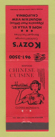Matchbook Cover - Kozy's Chinese Restaurant Mountain View CA