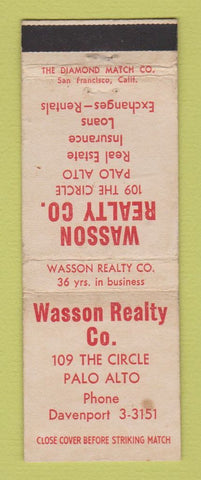 Matchbook Cover - Wasson Real Estate Palo Alto CA WEAR