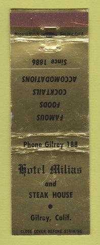 Matchbook Cover - Hotel Milias Steak House Gilroy CA