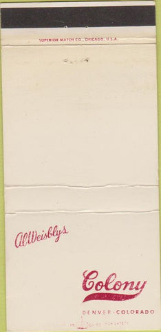 Matchbook Cover - Al Weisbly's Colony Denver CO 30 Strike