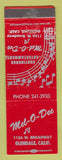 Matchbook Cover - Mel O Dee Glendale CA