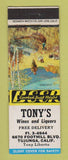 Matchbook Cover - Tony's Liquor Tujunga CA