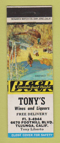 Matchbook Cover - Tony's Liquor Tujunga CA