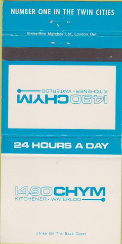 Matchbook Cover - 1490 CHYM Kitchener Waterloo 30 Strike