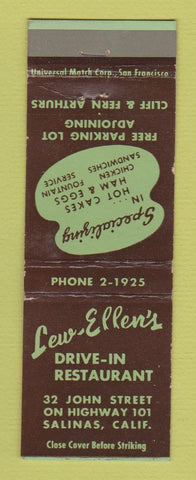 Matchbook Cover - Lew Ellen's Drive In Restaurant Salinas CA
