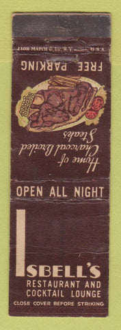 Matchbook Cover - Isbell's Restaurant Chicago IL WORN