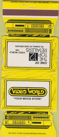 Matchbook Cover - Video World Movie Store VHS Milwaukee Jewelite