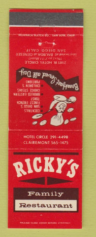 Matchbook Cover - Ricky's Restaurant San Diego CA