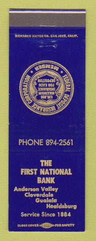 Matchbook Cover - 1st Nat. Bank Anderson Valley Cloverdale Gualala Healdsburg CA